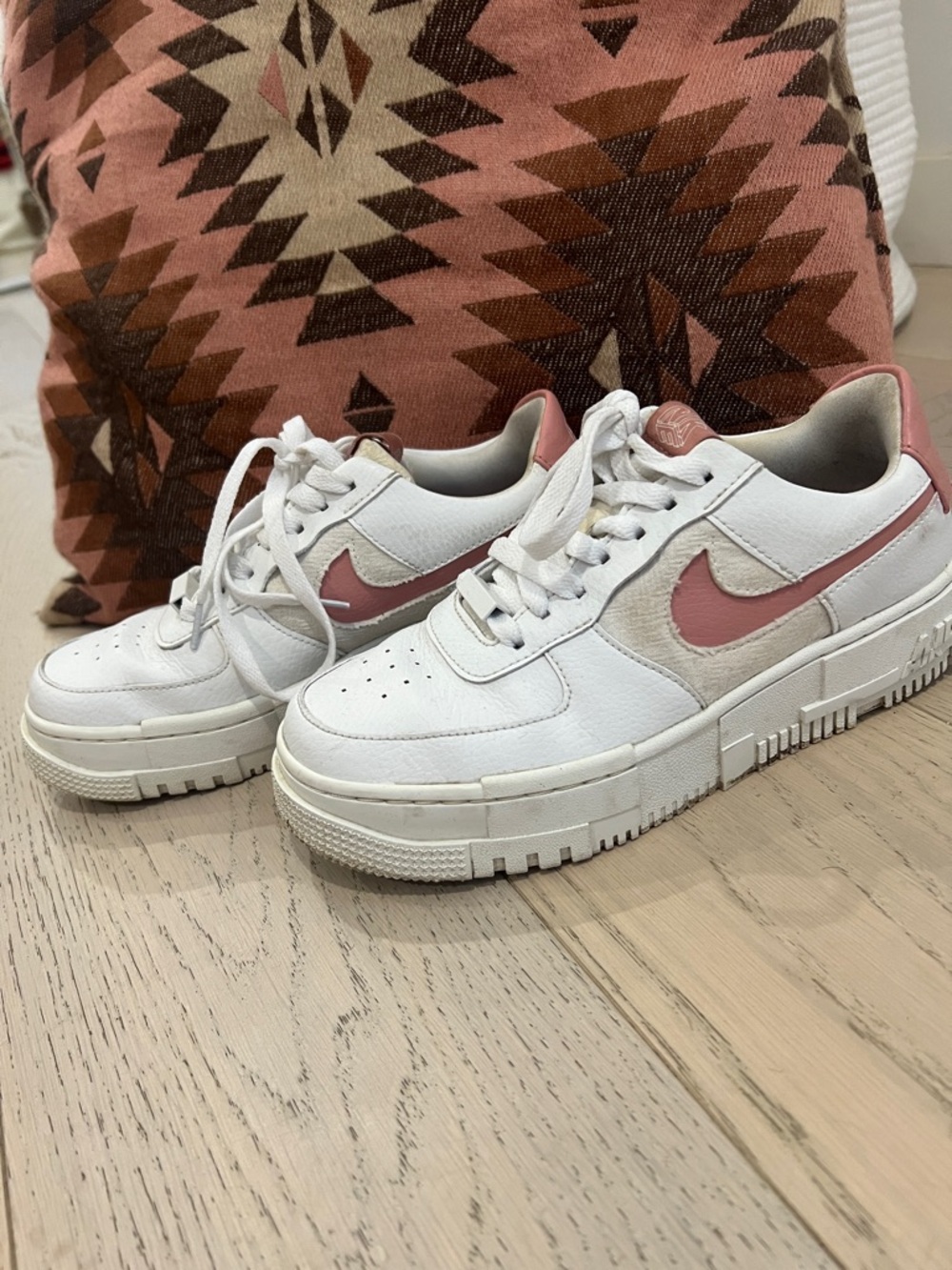 Nike Women's White and Pink Leather Sneakers